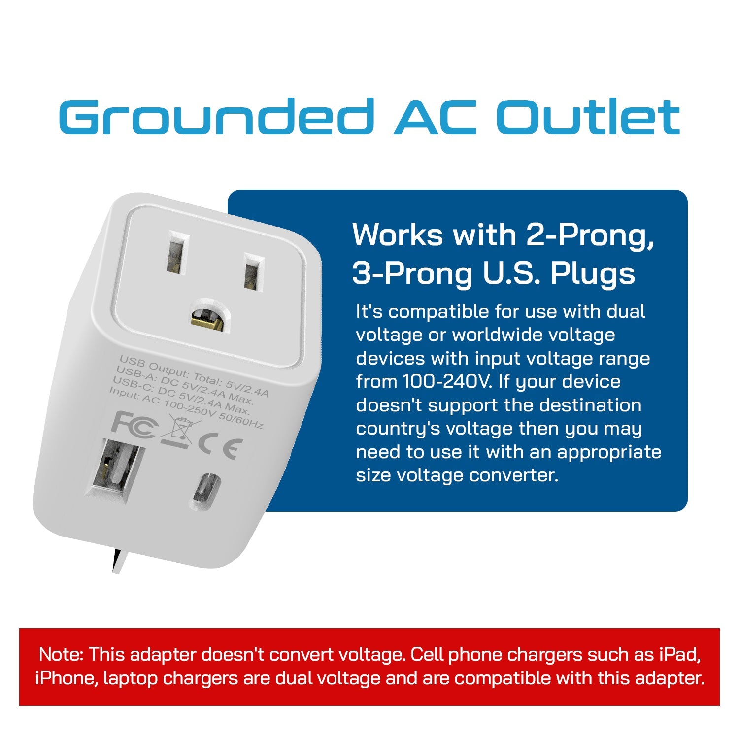 Australia, China Travel Adapter - Type I - USB A + USB C (CTU-16)