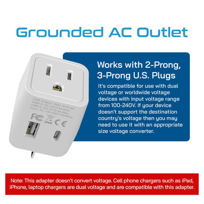 Australia, China Travel Adapter - Type I - USB A + USB C (CTU-16)