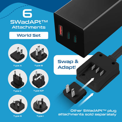 65W World Travel Adapter 3 USB Ports PD 3.0 Ultra Compact Charger (NANFUSE-WS)