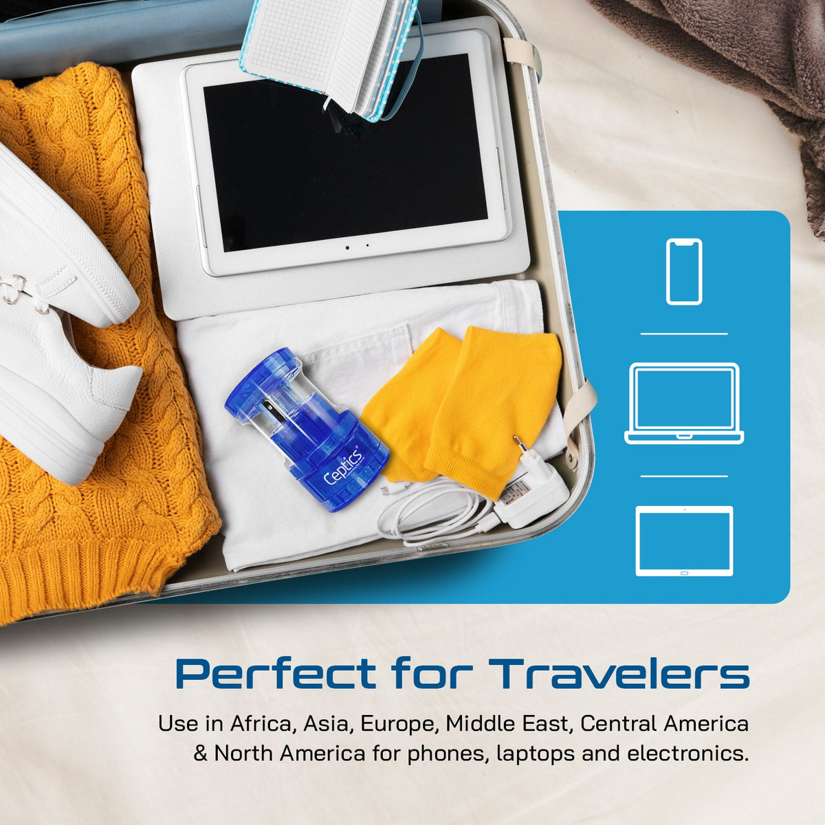 Ceptics Small Size Worldwide International Travel Plug Adapter Kit- 150+ Countries (UP-3K-1)