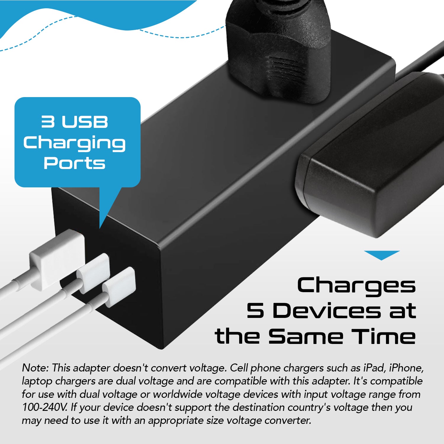 65W World Travel Adapter 3 USB Ports PD 3.0 Ultra Compact Charger (NANFUSE-WS)