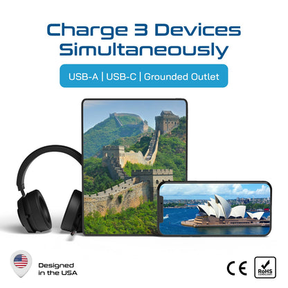 Australia, China Travel Adapter - Type I - USB A + USB C (CTU-16)
