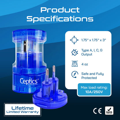 Ceptics Small Size Worldwide International Travel Plug Adapter Kit- 150+ Countries (UP-3K-1)