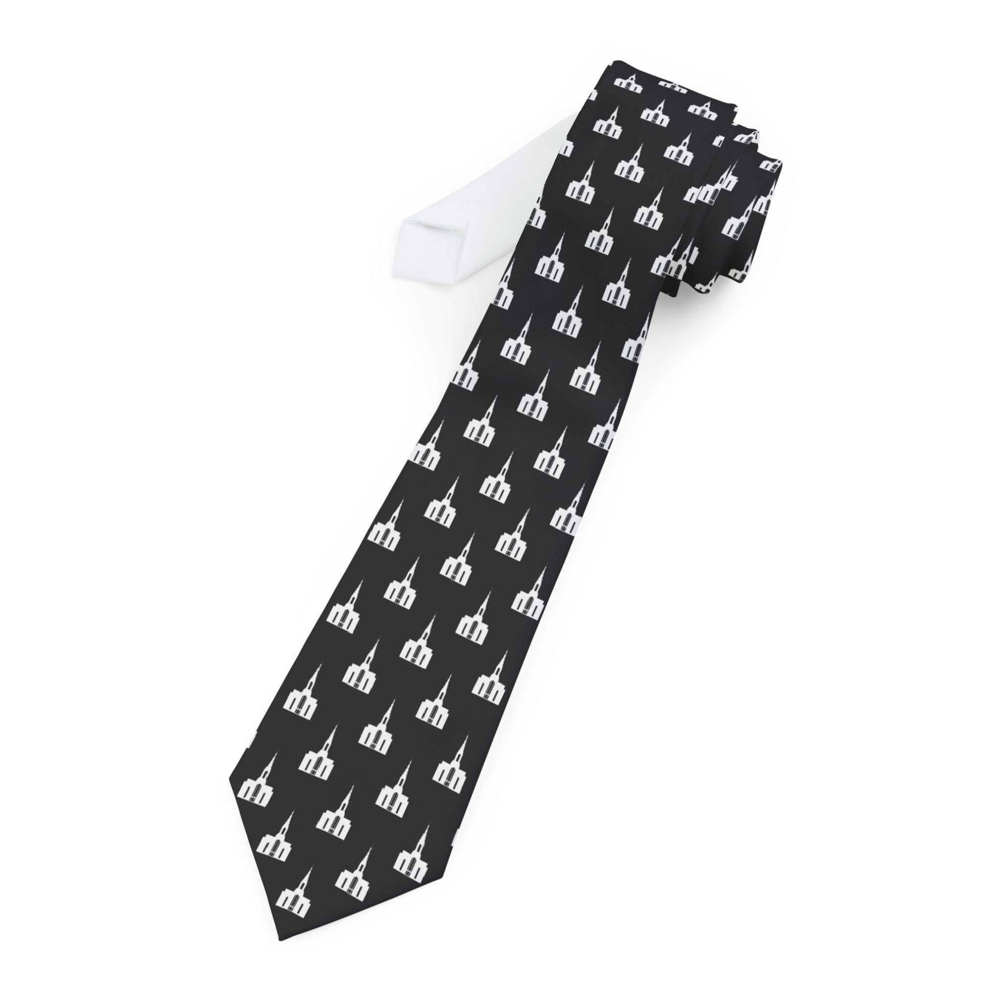 Auckland New Zealand Temple Patterned Neck Tie for Elders (Black) - Mission Wishlist - LDS Missionary Gift Store