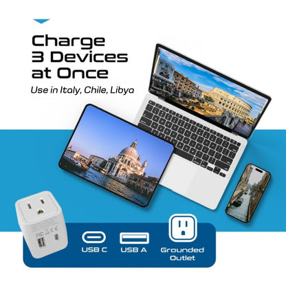 Italy Travel Adapter - Type L - USB-A + USB-C (CTU-12A)