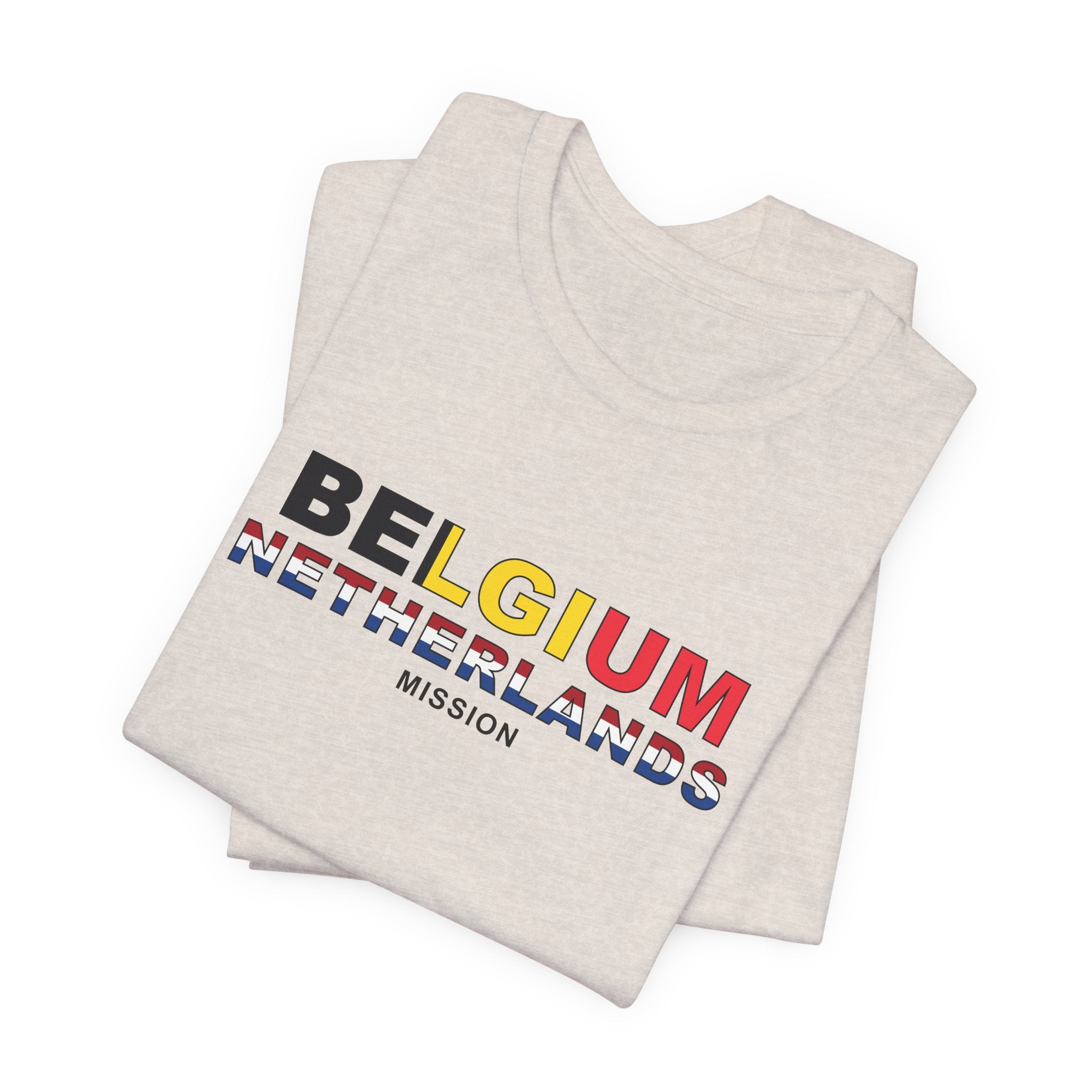 Belgium - Netherlands Mission Flag Title T-shirt - Latter-Day Saint LDS Missionary Gift - Book of Mormon