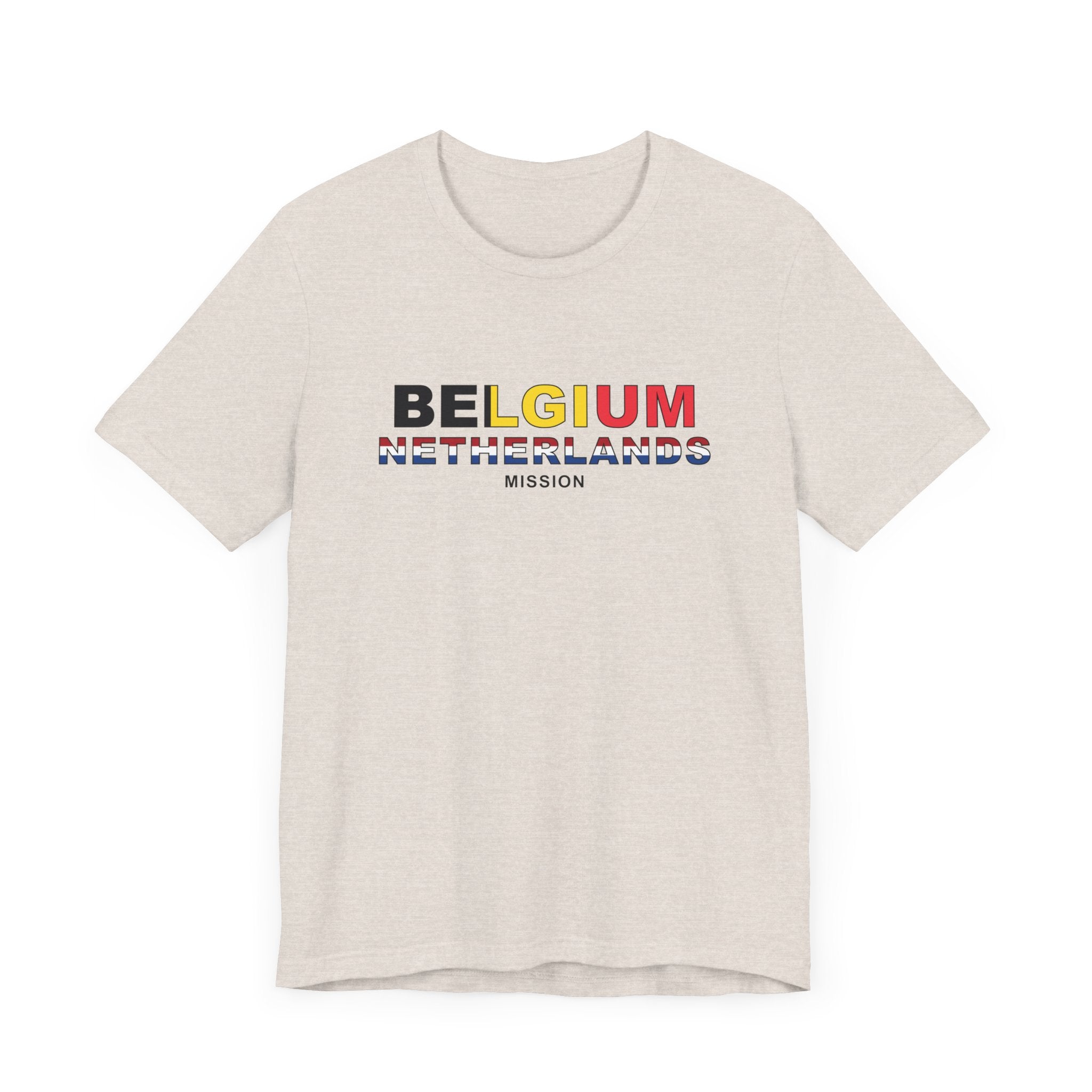 Belgium - Netherlands Mission Flag Title T-shirt - Latter-Day Saint LDS Missionary Gift - Book of Mormon