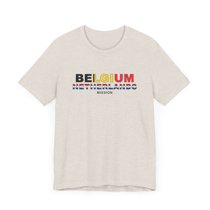 Belgium - Netherlands Mission Flag Title T-shirt - Latter-Day Saint LDS Missionary Gift - Book of Mormon