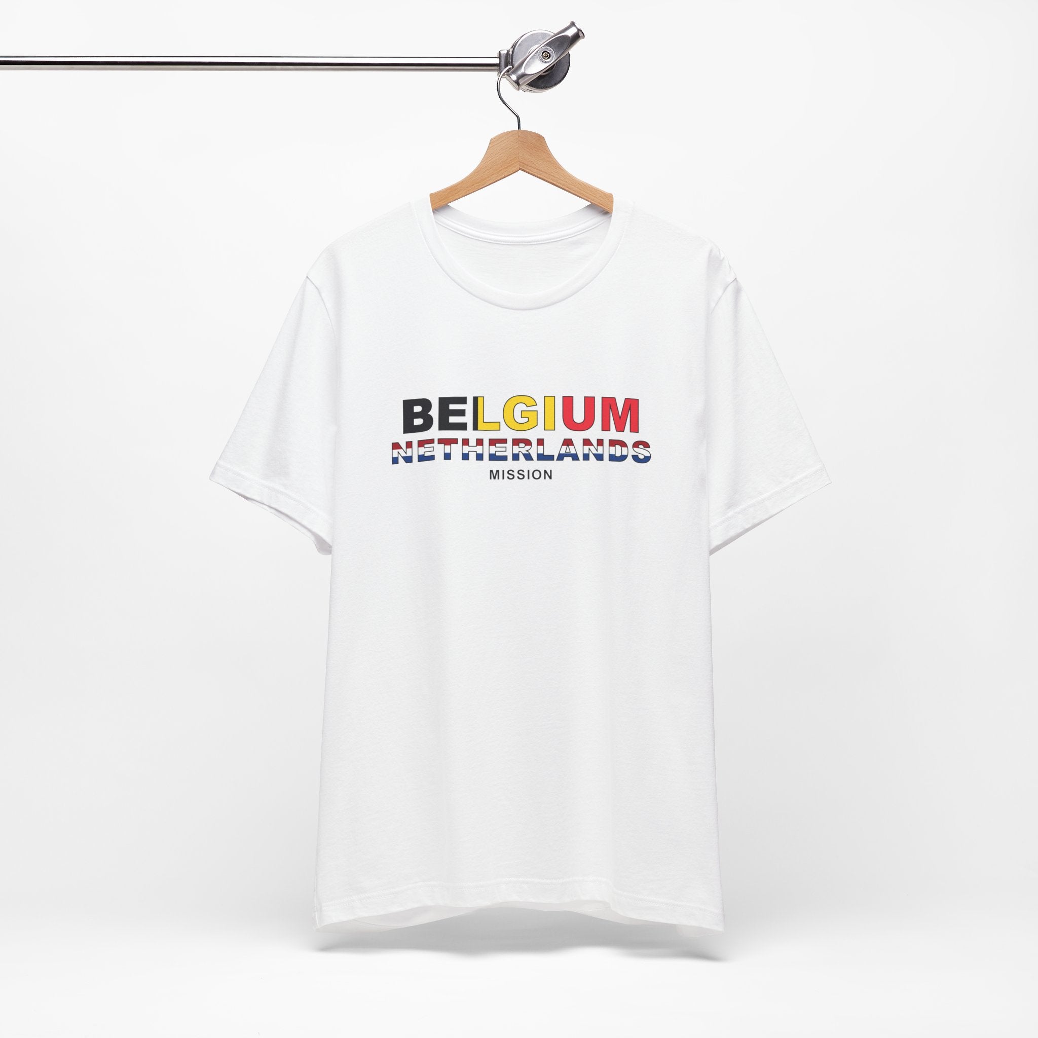 Belgium - Netherlands Mission Flag Title T-shirt - Latter-Day Saint LDS Missionary Gift - Book of Mormon