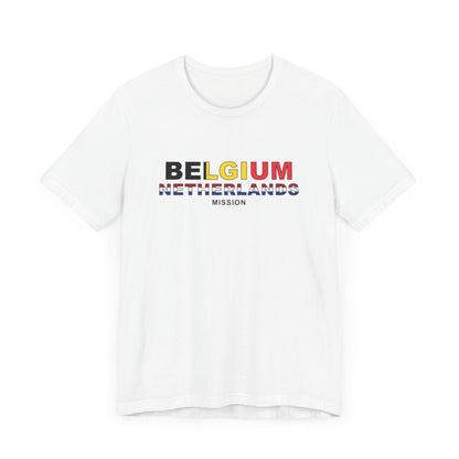 Belgium - Netherlands Mission Flag Title T-shirt - Latter-Day Saint LDS Missionary Gift - Book of Mormon