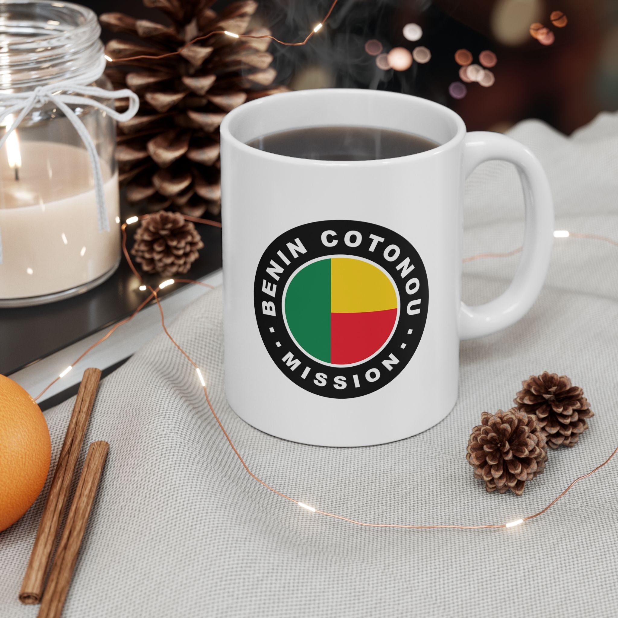 Benin Cotonou Mission Circular Flag White Ceramic Mug - Latter-Day Saint LDS Missionary Gift - Book of Mormon