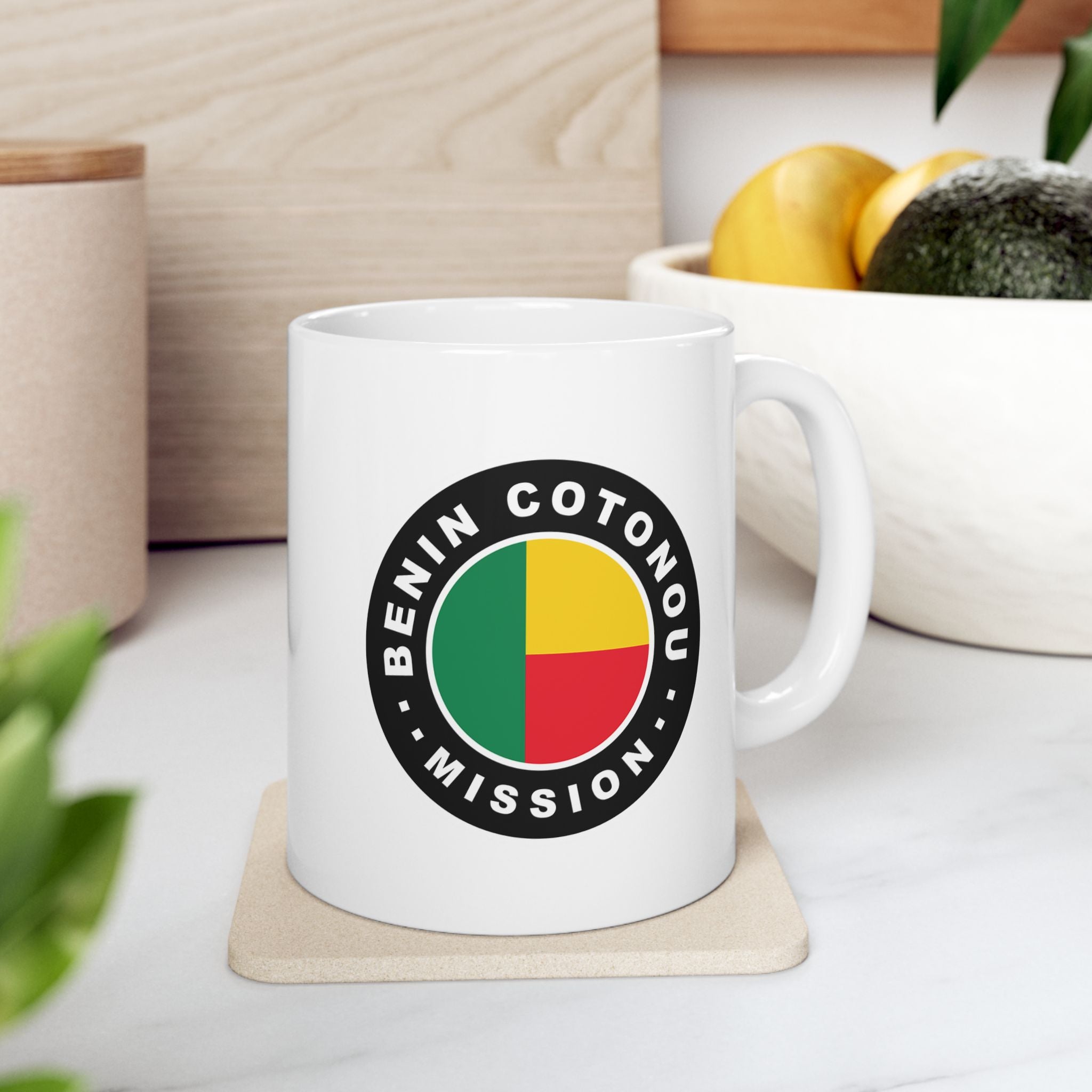 Benin Cotonou Mission Circular Flag White Ceramic Mug - Latter-Day Saint LDS Missionary Gift - Book of Mormon