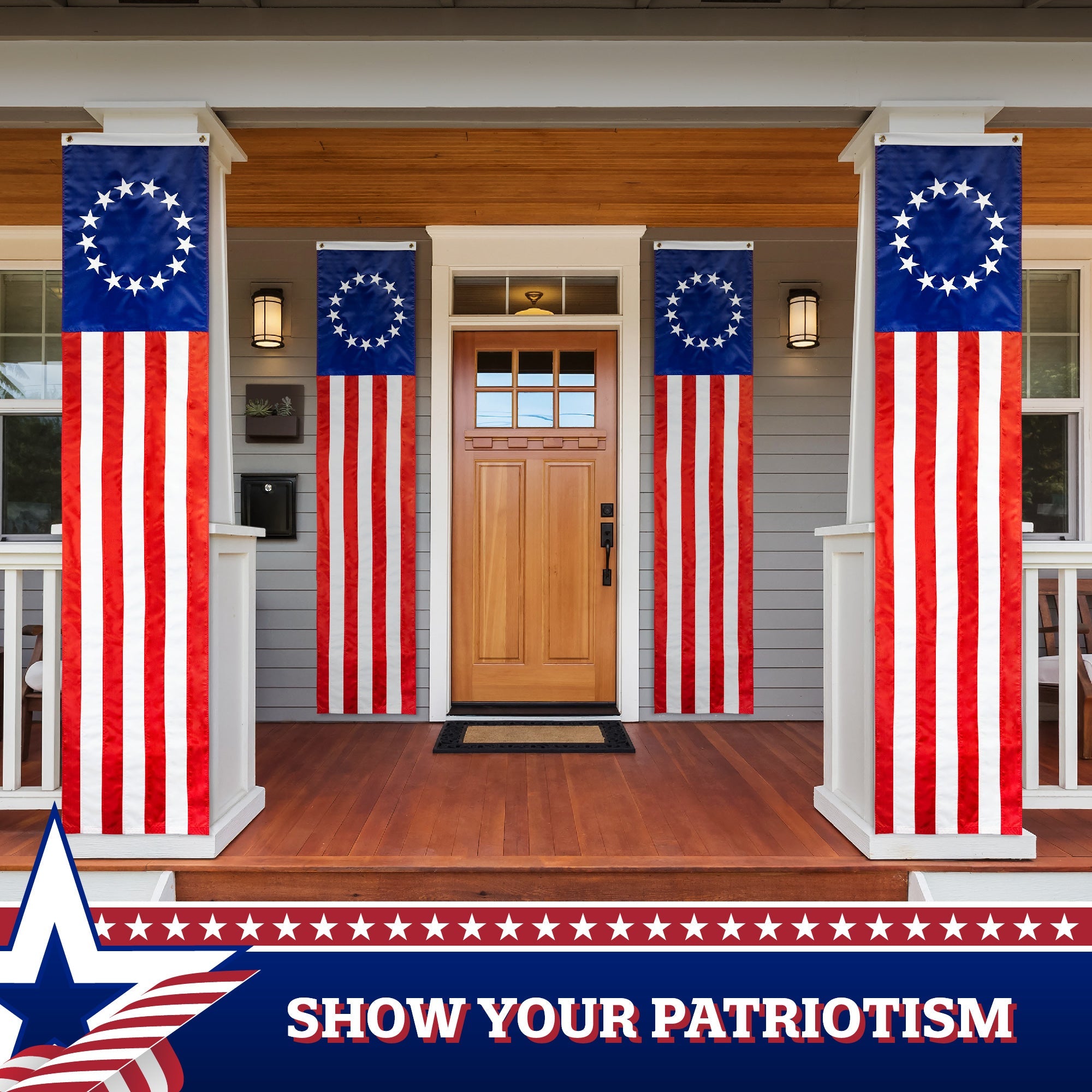 G128 Betsy Ross Pull Down Bunting Flag | 1.67x8 Ft | Embroidered Polyester
