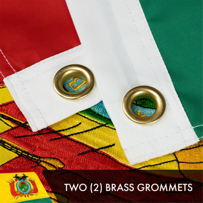 Bolivia (Bolivian) Flag | 3x5 feet | Double Sided Embroidered 210D Indoor/Outdoor, Brass Grommets, Heavy Duty Polyester