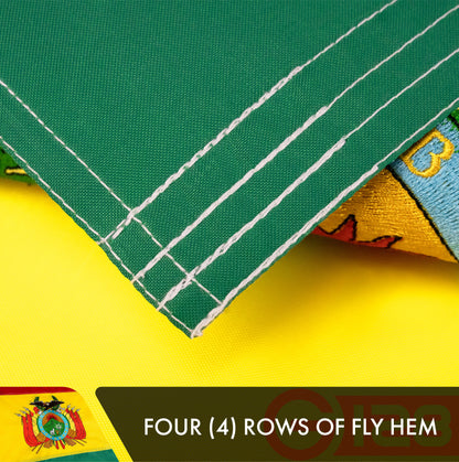 Bolivia (Bolivian) Flag | 3x5 feet | Double Sided Embroidered 210D Indoor/Outdoor, Brass Grommets, Heavy Duty Polyester