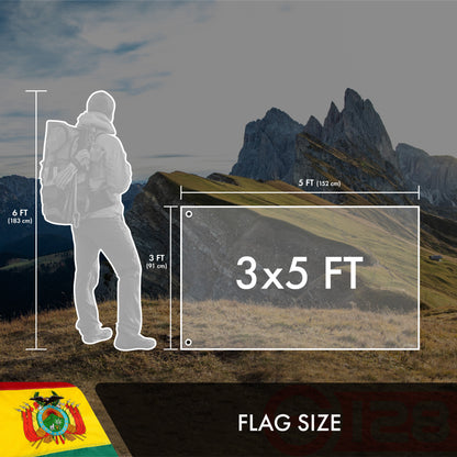 Bolivia (Bolivian) Flag | 3x5 feet | Double Sided Embroidered 210D Indoor/Outdoor, Brass Grommets, Heavy Duty Polyester