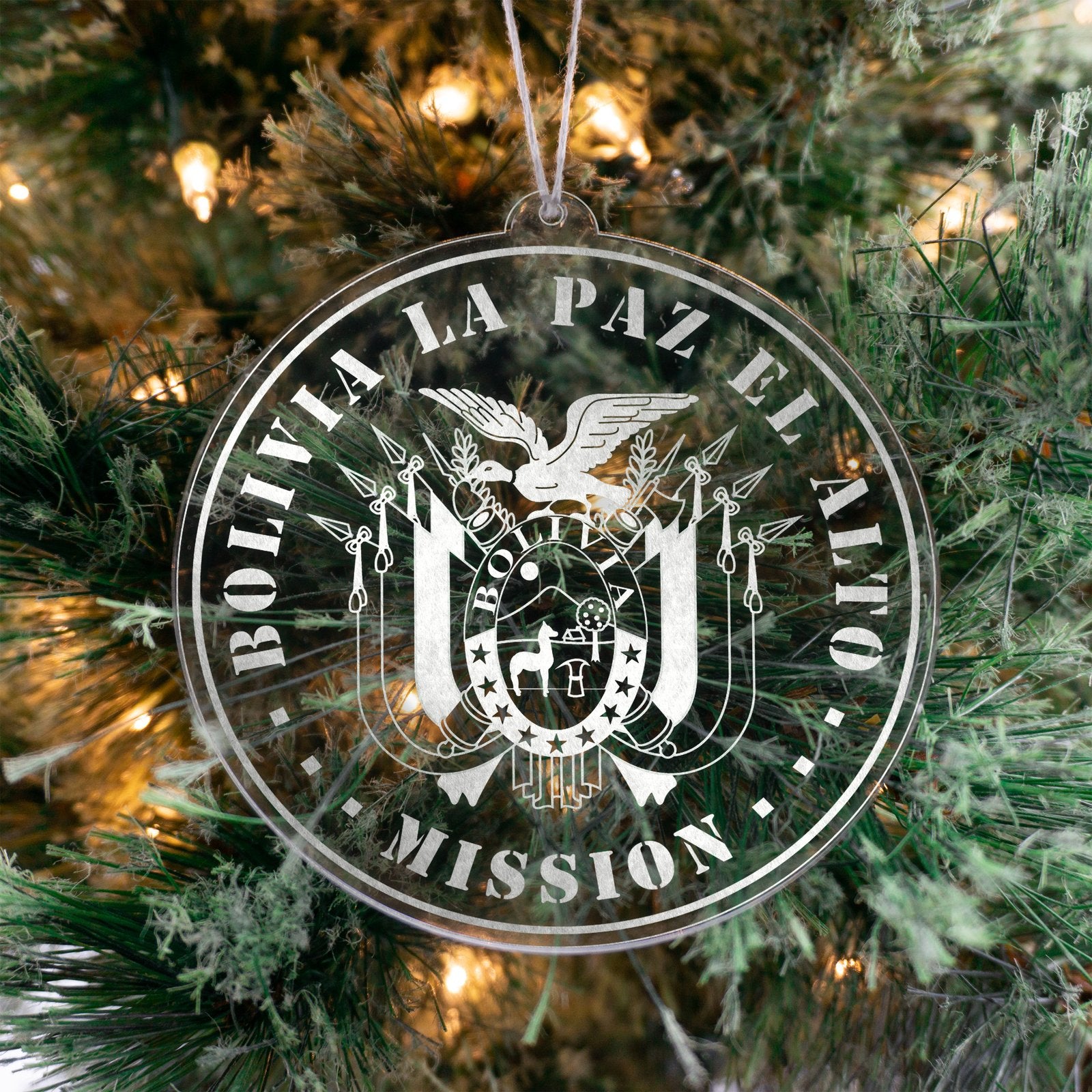 LDS Bolivia La Paz El Alto Mission Christmas Ornament hanging on a Tree