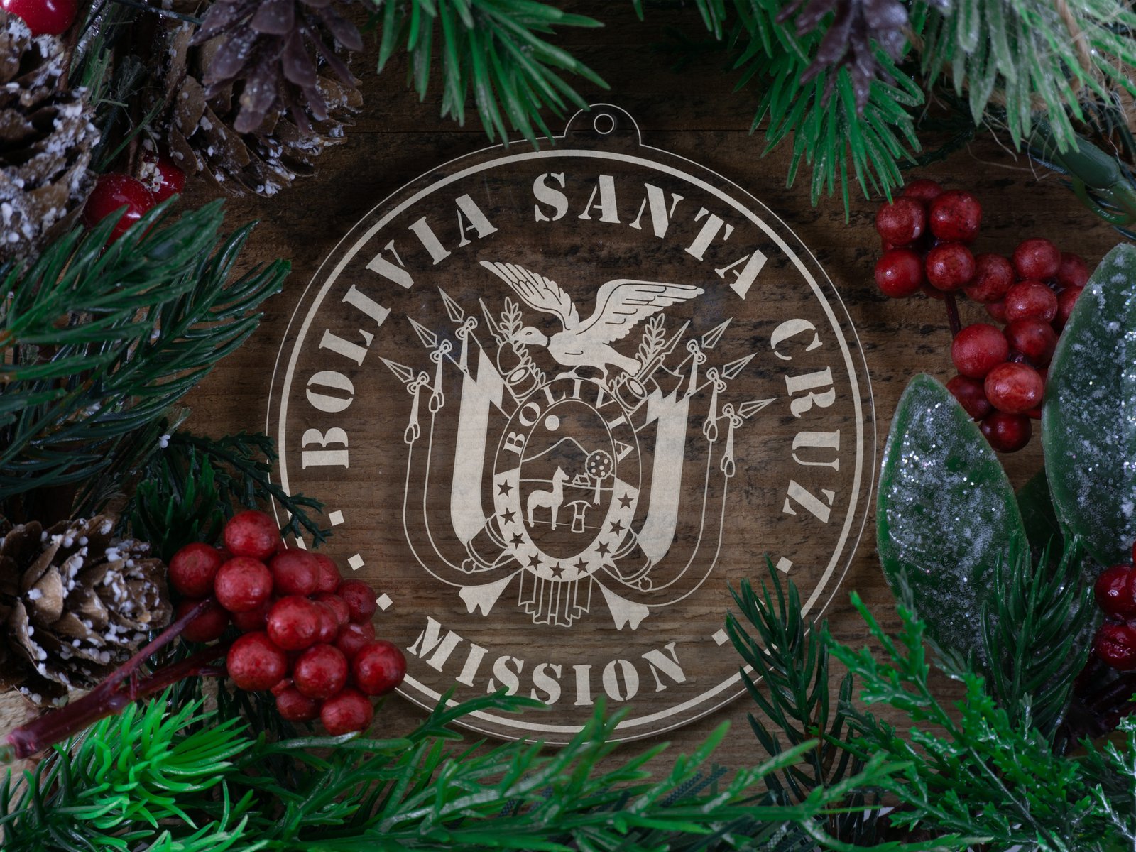 LDS Bolivia Santa Cruz Mission Christmas Ornament with Christmas Decorations