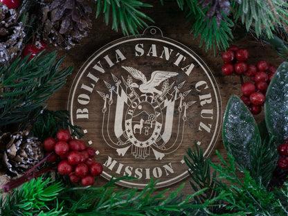 LDS Bolivia Santa Cruz Mission Christmas Ornament with Christmas Decorations