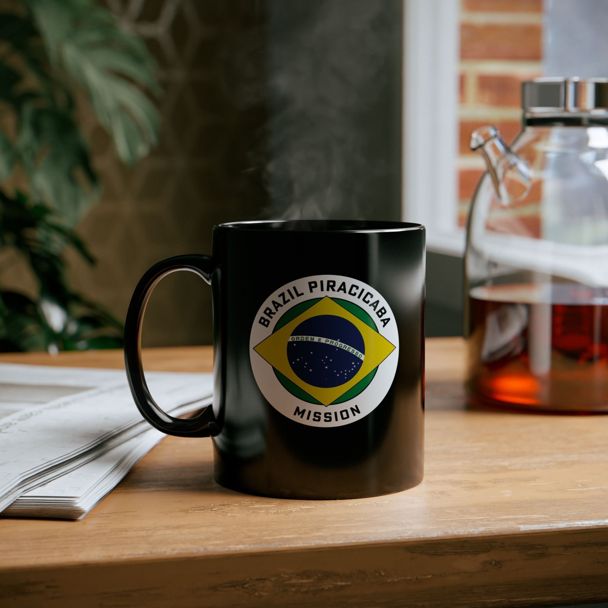 Brazil Piracicaba Mission Circular Flag Black Ceramic Mug - Latter-Day Saint LDS Missionary Gift - Book of Mormon