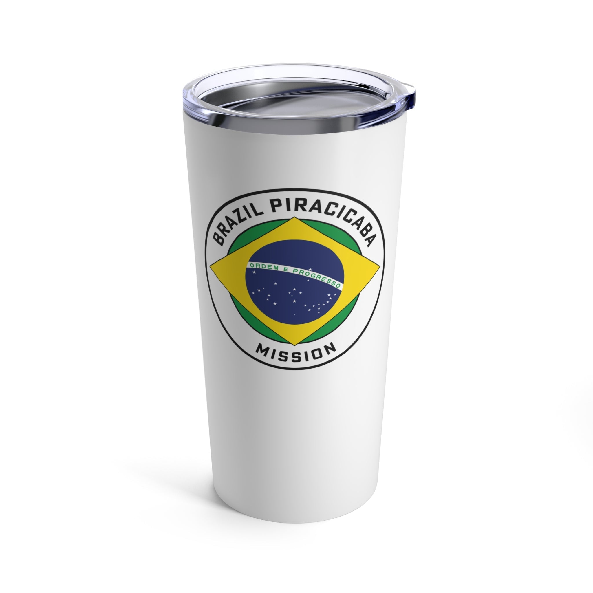 Brazil Piracicaba Mission Flag Logo Tumbler 20oz White - Latter-Day Saint LDS Missionary Gift - Book of Mormon