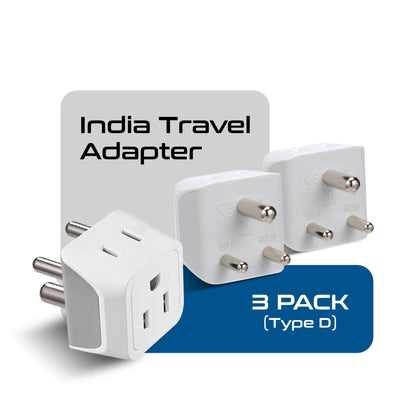 India Travel Adapter - Type D - Ultra Compact (CT-10, 3 Pack)