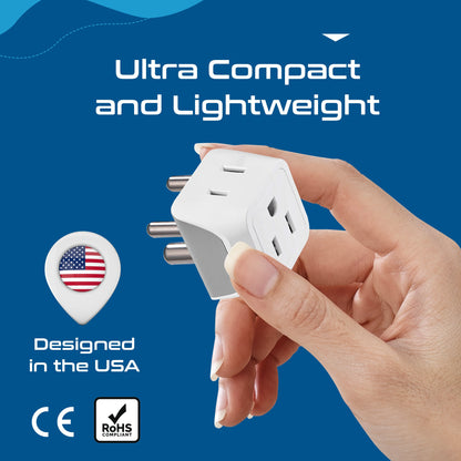 India Travel Adapter - Type D - Ultra Compact (CT-10, 3 Pack)