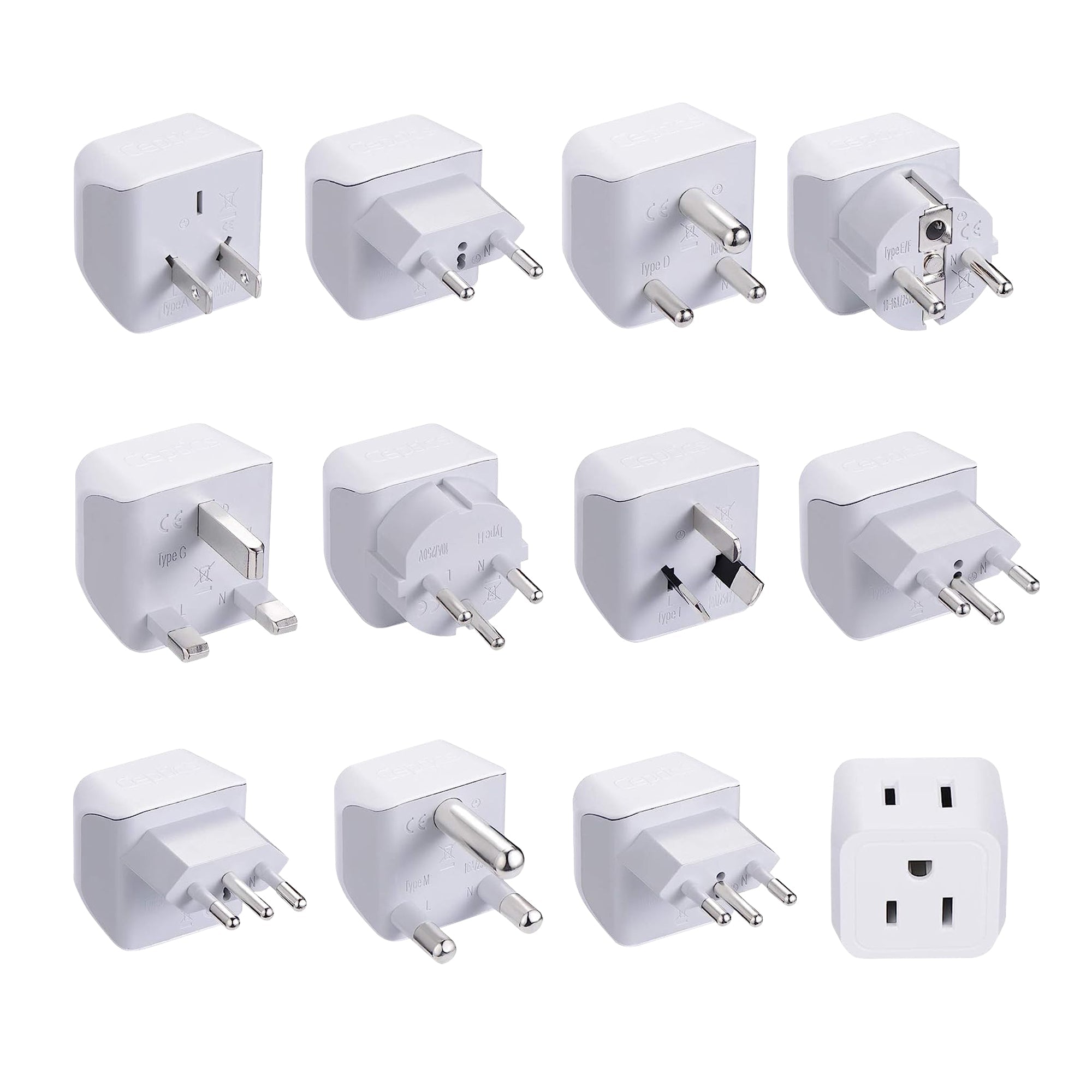 International Travel Adapter Plug Set - 11 pcs 2 in 1 Compact (CT-11PK)