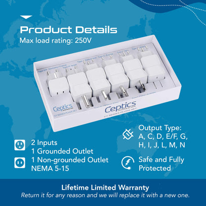 International Travel Adapter Plug Set - 11 pcs 2 in 1 Compact (CT-11PK)