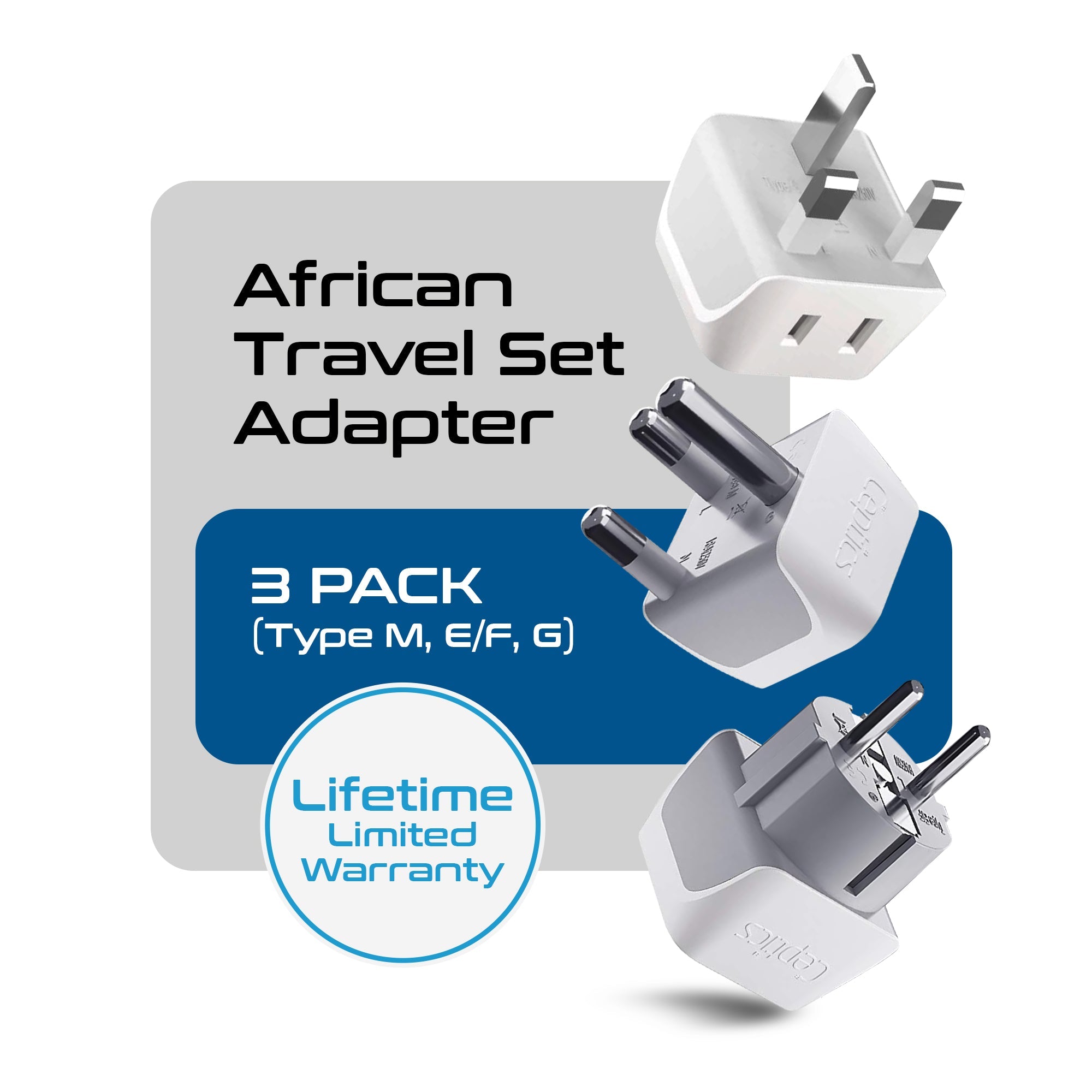African Travel Adapter Set - Type M, G, E/F - 3pcs (CT-AF-SET)