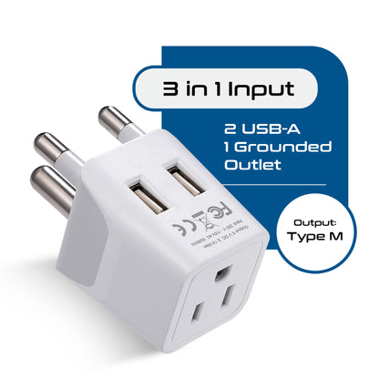 South Africa Adapter Plug Combo Type M, G | Dual USB - African Combo (CTU-7-10L)
