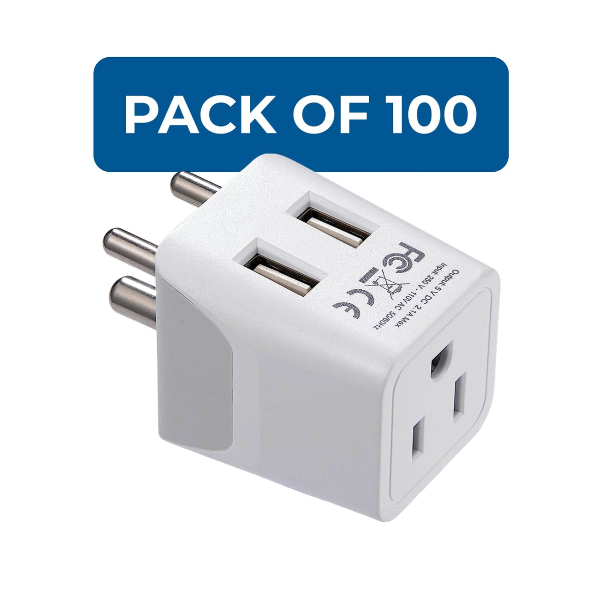 India Travel Adapter - Type D - Dual USB (CTU-10)