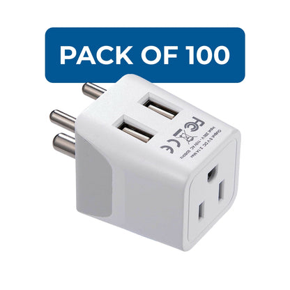 India Travel Adapter - Type D - Dual USB (CTU-10)