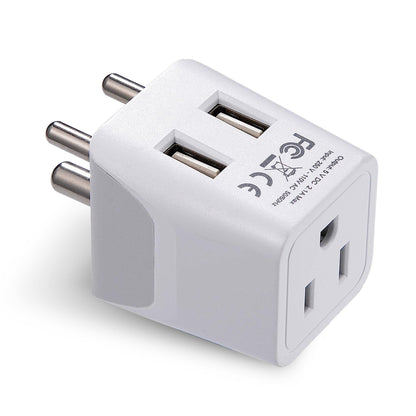 India Travel Adapter - Type D - Dual USB (CTU-10)
