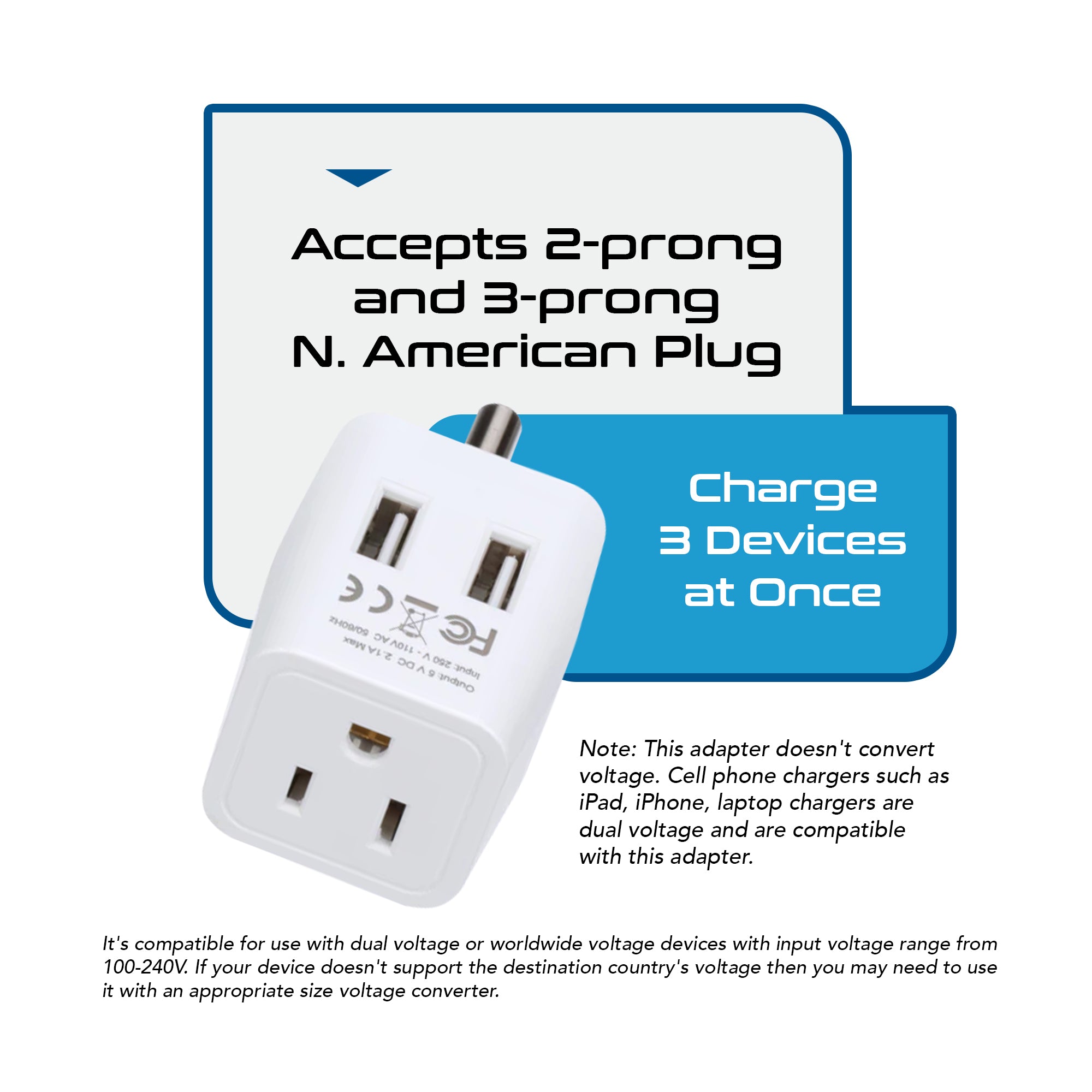 India Travel Adapter Plug Combo - Type C, D | Dual USB - Indian Combo (CTU-9C-10)