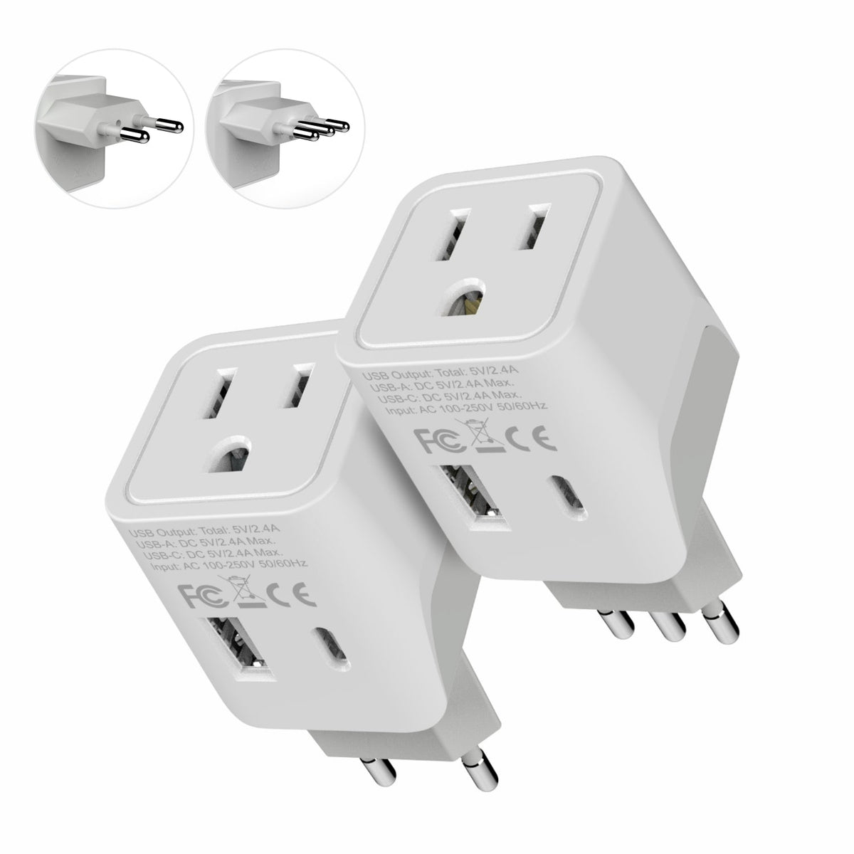 Italy Travel Adapter Plug Combo - Type C, L | USB-A + USB-C - Italian Combo (CTU-12-9C)