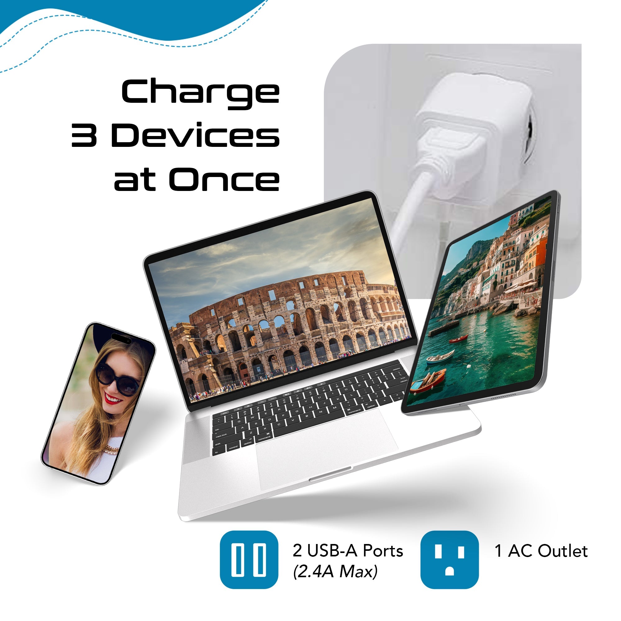 Italy Travel Adapter - Type L - Dual USB (CTU-12A)