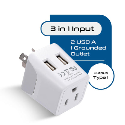 Australia, China Travel Adapter Plug with Dual USB - Type I - 2 Pack (CTU-16)