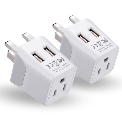 UK, England Travel Adapter Plug with Dual USB - Type G - 2 Pack (CTU-7)
