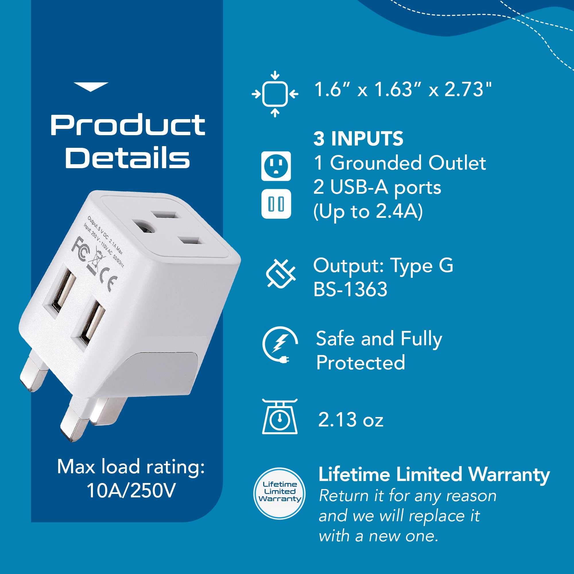 South Africa Adapter Plug Combo Type M, G | Dual USB - African Combo (CTU-7-10L)