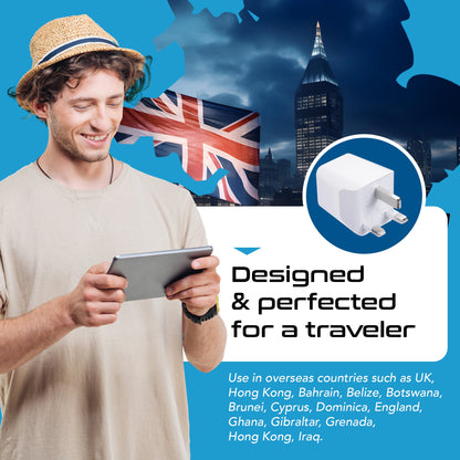 UK, England Travel Adapter Plug with Dual USB - Type G - 2 Pack (CTU-7)