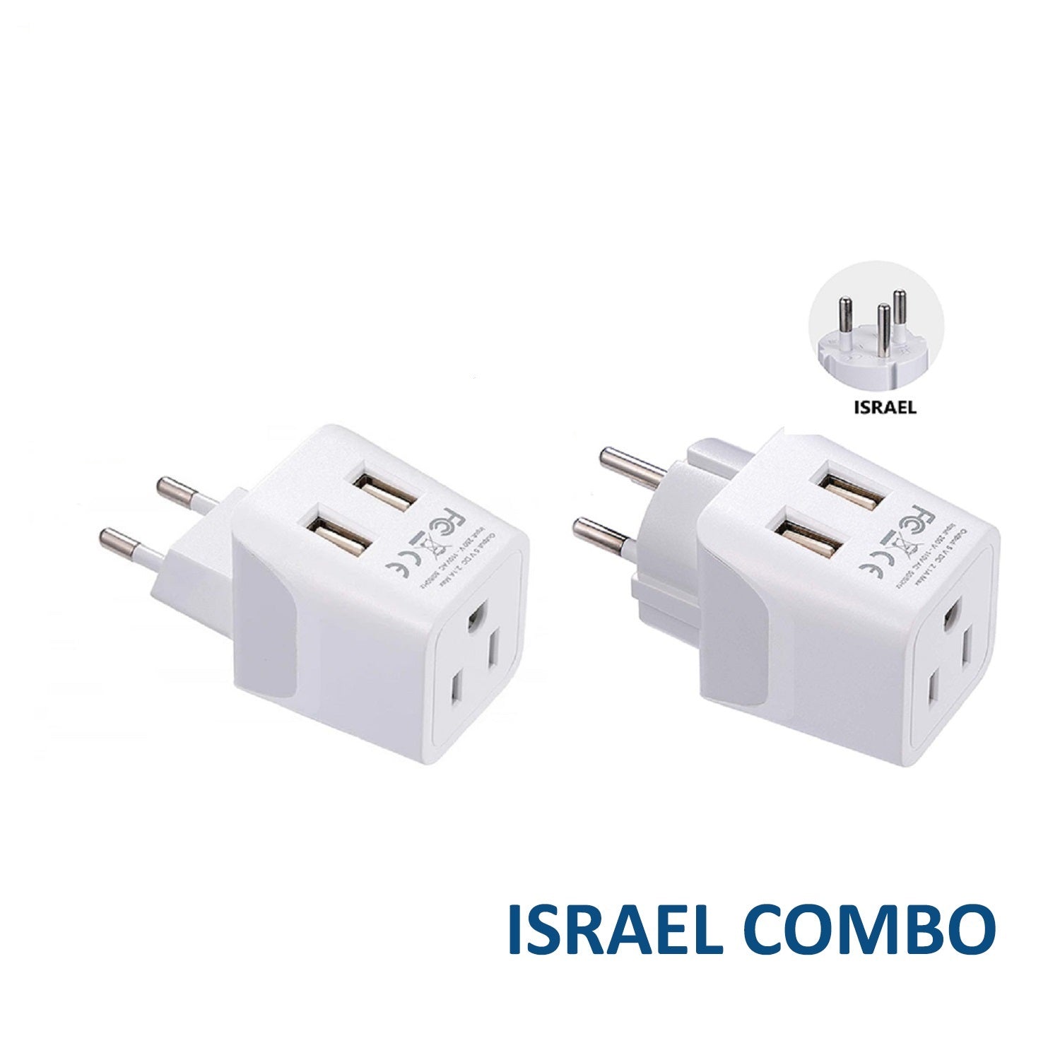 Israel, Palestine Adapter Plug Combo- Type H, C | Dual USB - Israeli Combo (CTU-9C-14)