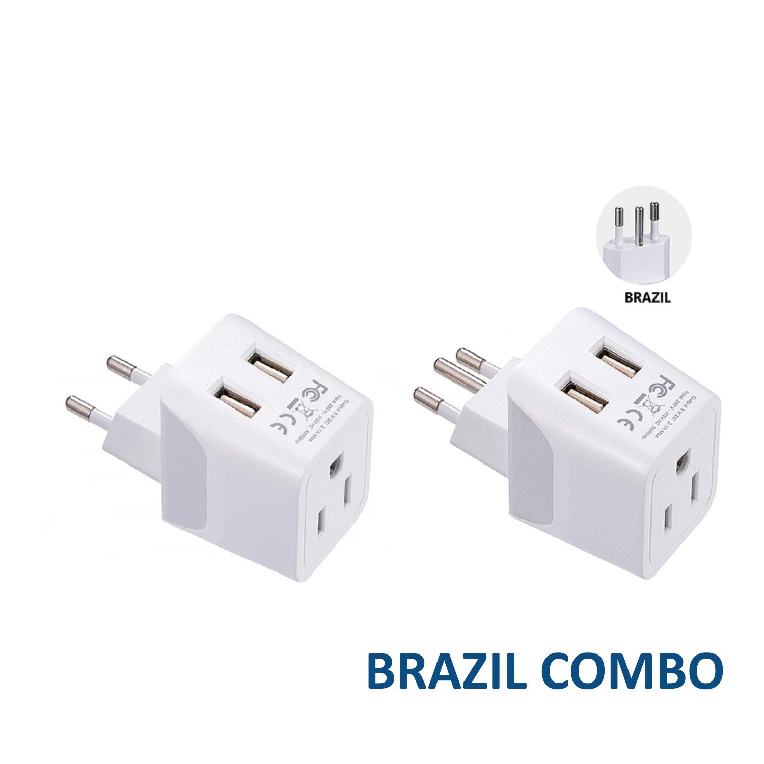 Brazil Travel Adapter Plug Combo - Type C, N | Dual USB - Brazilian Combo (CTU-9C-11C)