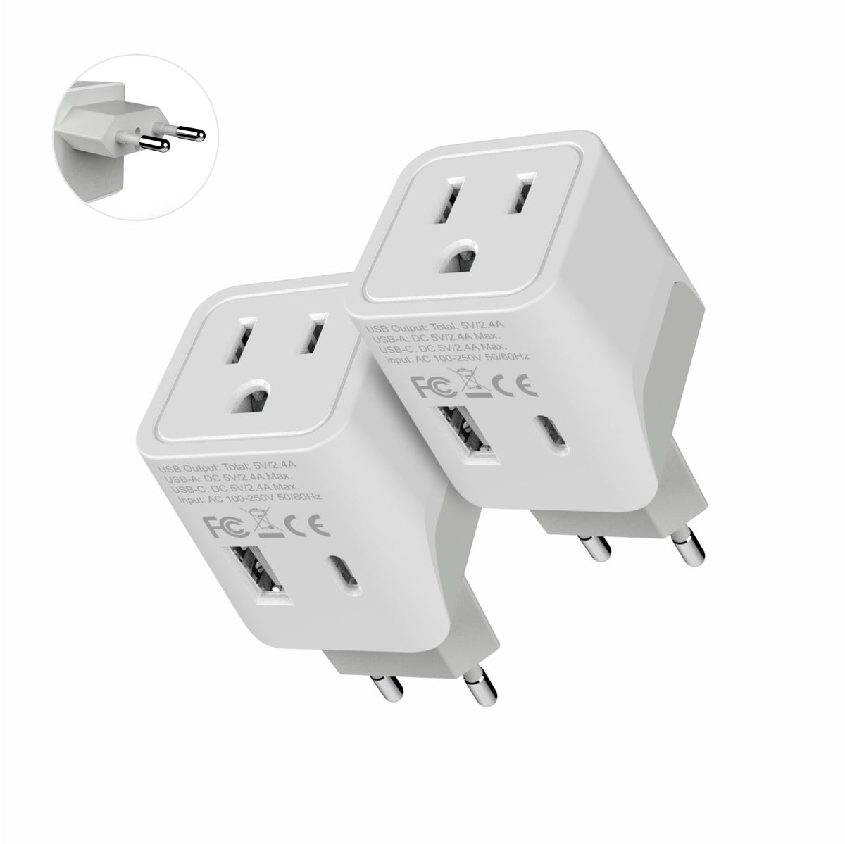 European Travel Adapter - Type C - USB A + USB C (CTU-9C)