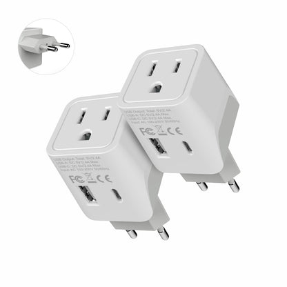 European Travel Adapter - Type C - USB A + USB C (CTU-9C)