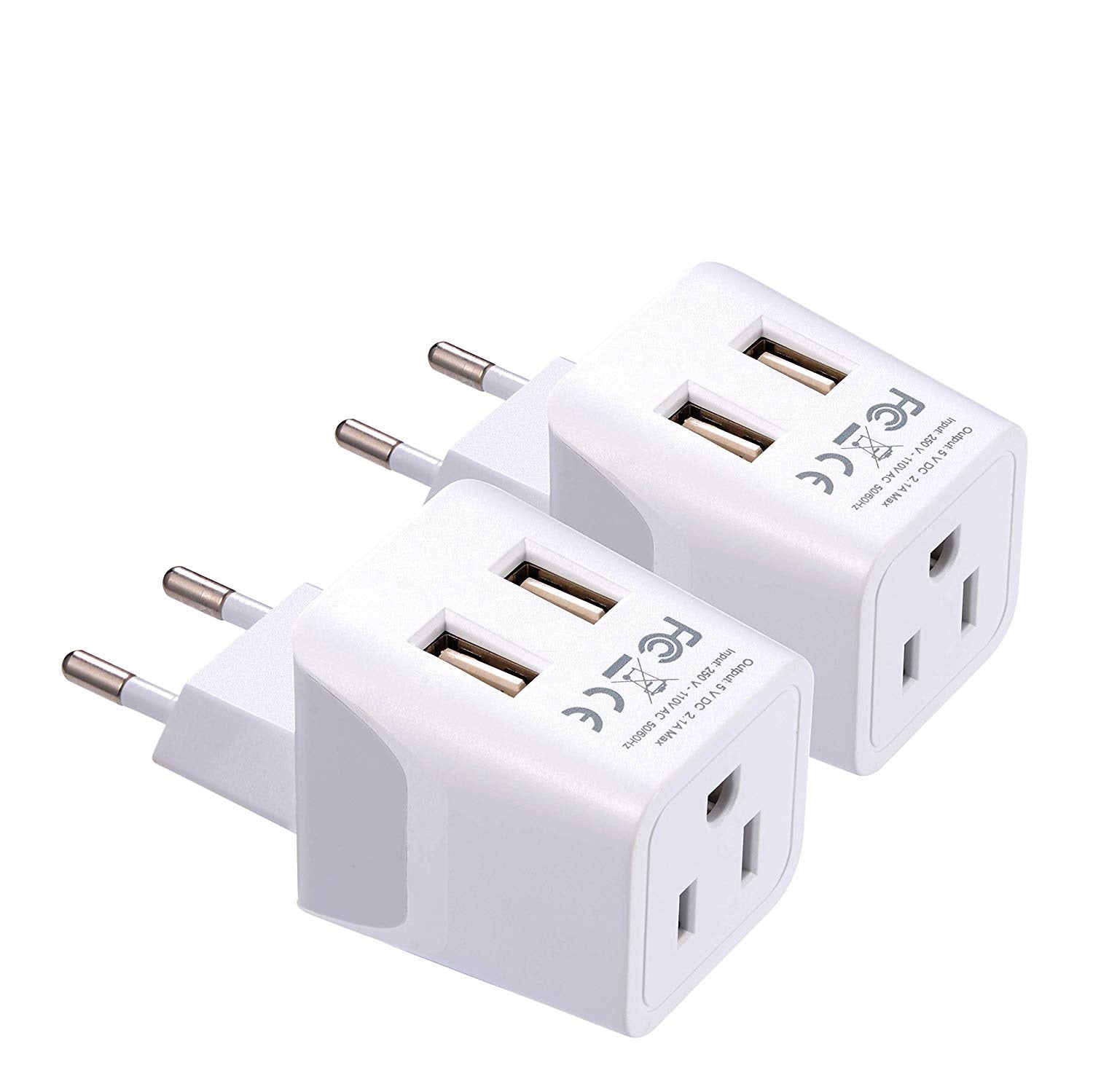 European, Egypt Travel Adapter Plug with Dual USB - Type C - 2 Pack (CTU-9C)