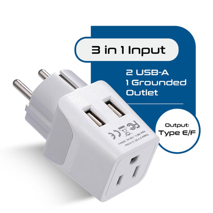 Europe (Schuko) Travel Adapter - Type E/F - Dual USB (CTU-9)