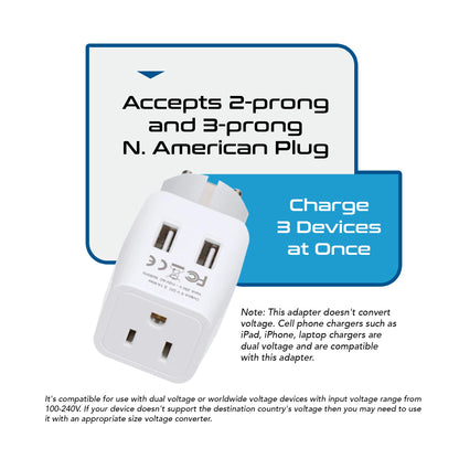 Europe (Schuko) Travel Adapter - Type E/F - Dual USB (CTU-9)