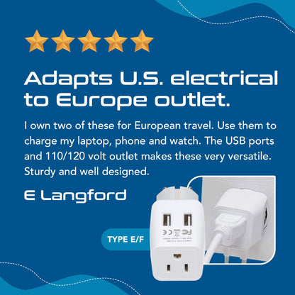 Europe (Schuko) Travel Adapter - Type E/F - Dual USB (CTU-9)
