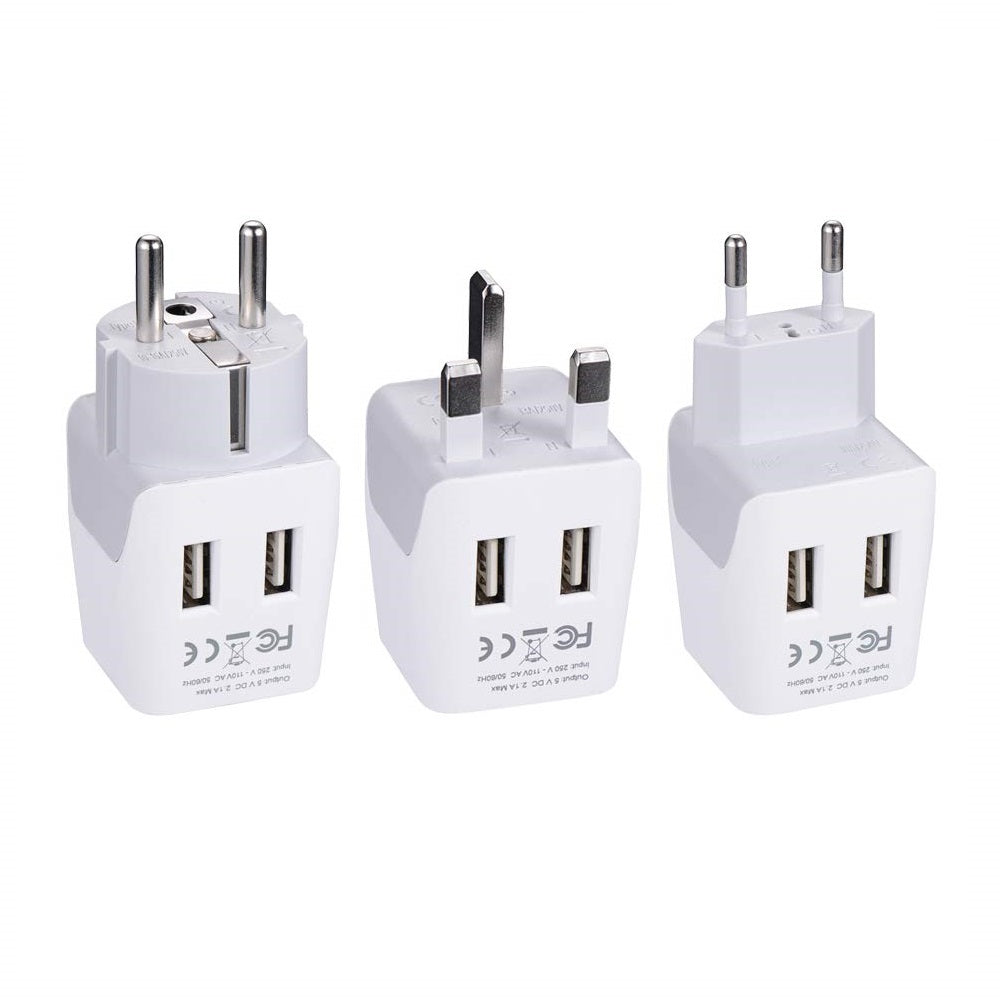 European Travel Adapter Set – Type E/F, G, C - With Dual USB - 3pcs (CTU-EU-SET)